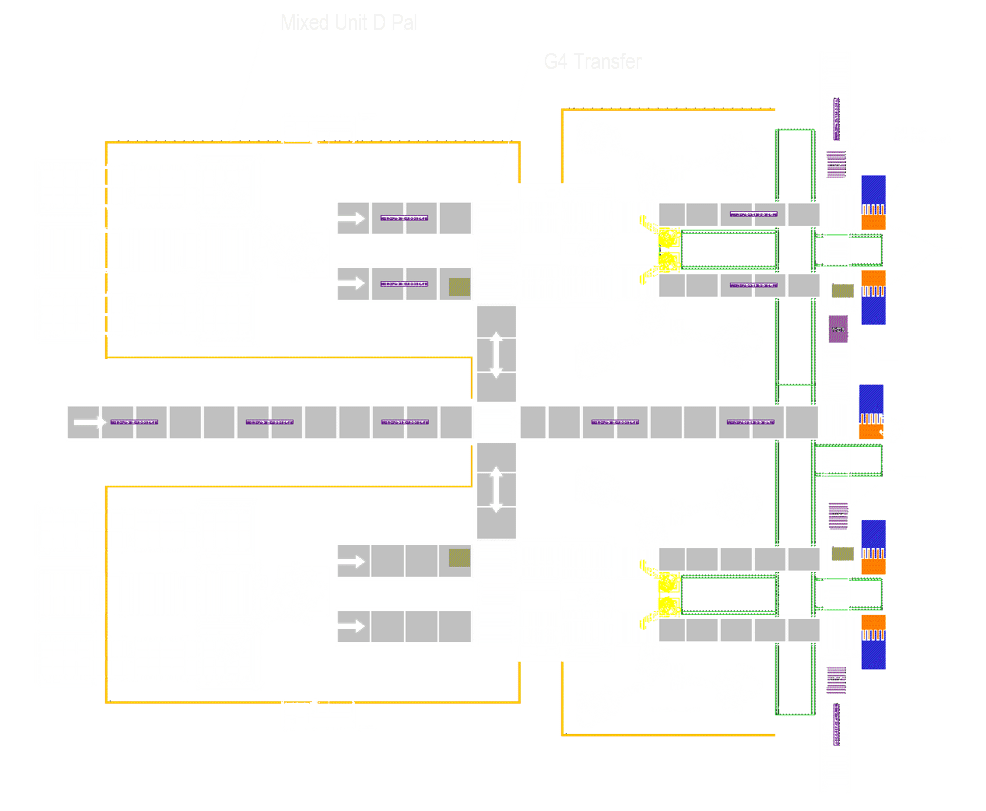 a detailed illustration of a dePack processing line